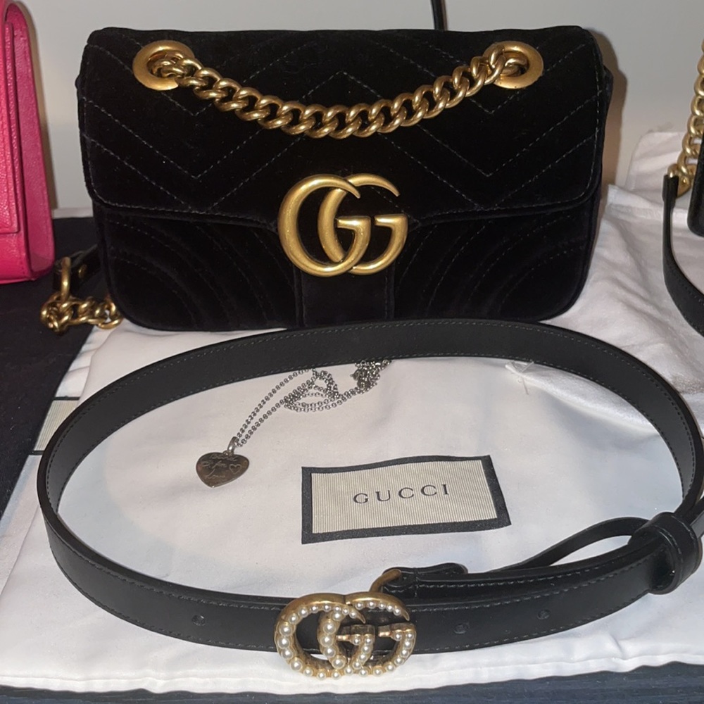 Like new Gucci marmont black velvet mini bag